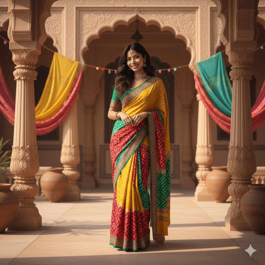 Bandhani saree generated by AI